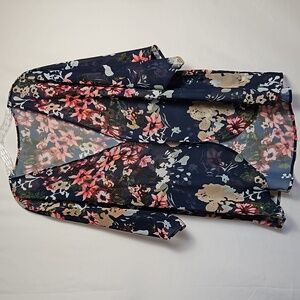 Women's Shein Size 2x Blue Open Shear Flowing Kimono Floral Print T9